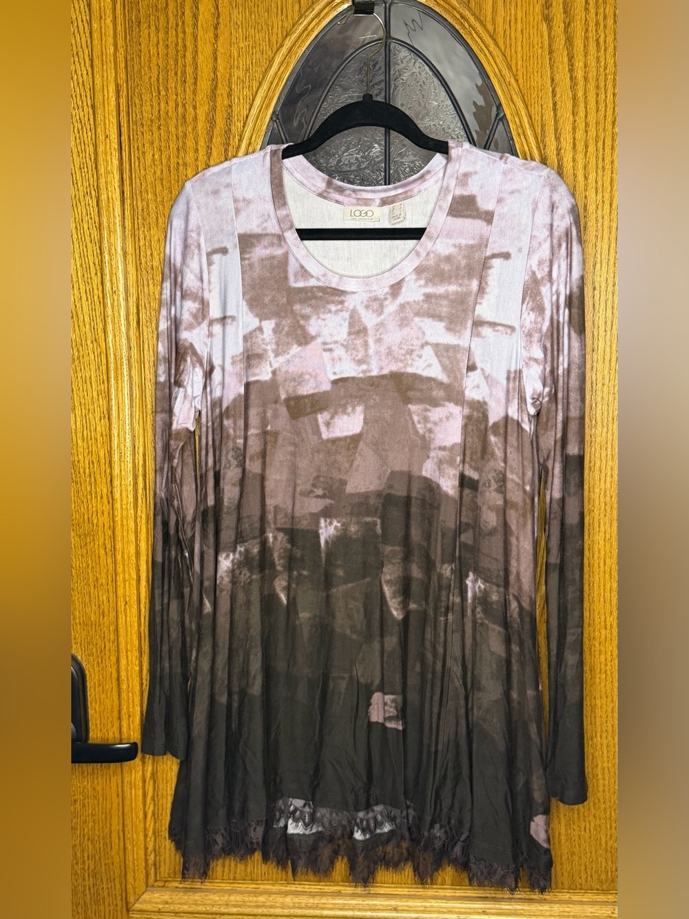LOGO Lori Goldstein Tie Due Lace Trim Tunic